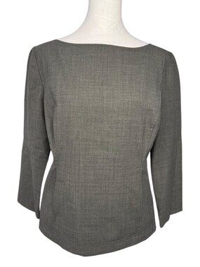 Loft Gray Wool Blend Blouse 3/4 Sleeve Stretch Size 4